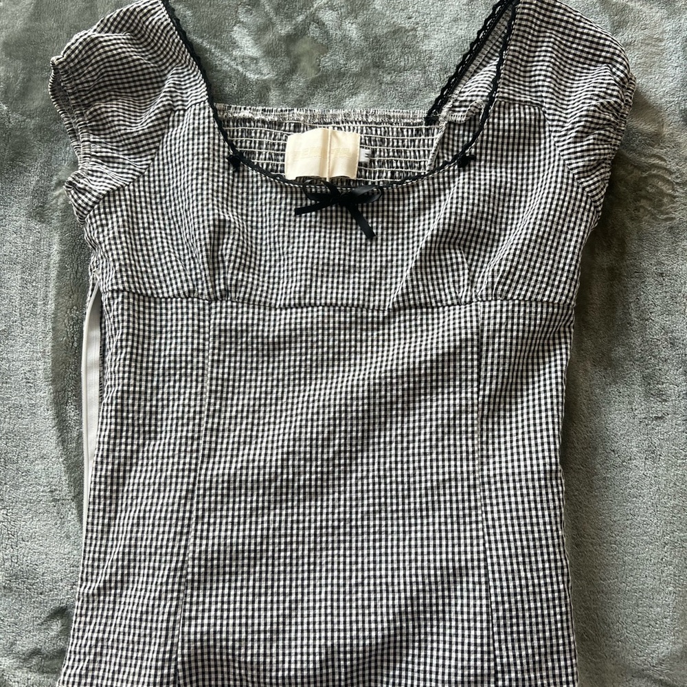 Women's Black and White Checkered Top